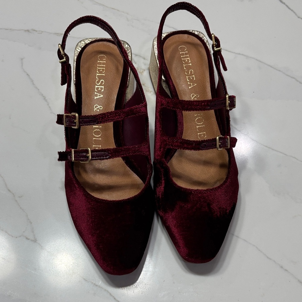 Chelsea & Violet Burgundy Velvet Heels - Picture 3 of 10